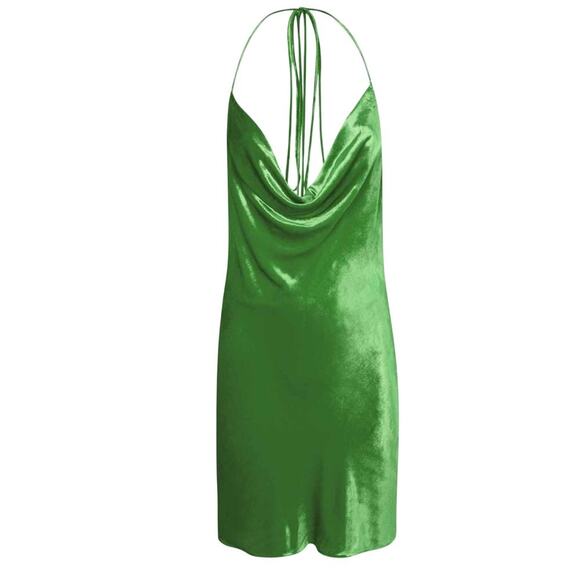 Rat Boa Vaeda Mint Green Velvet Mini Halter Silk Blend Dress Size Small - Picture 1 of 12